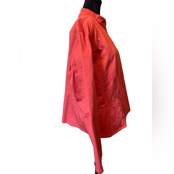 Chico’s Plus Size Denim Boho Eclectic Rhinestone Bedazzled Floral Zip Up Jacket - Picture 4 of 9